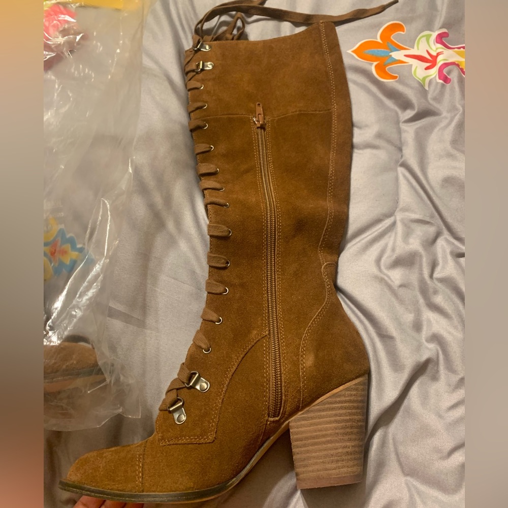 Chinese laundry knee high suede brown lace up boot sz 6.5